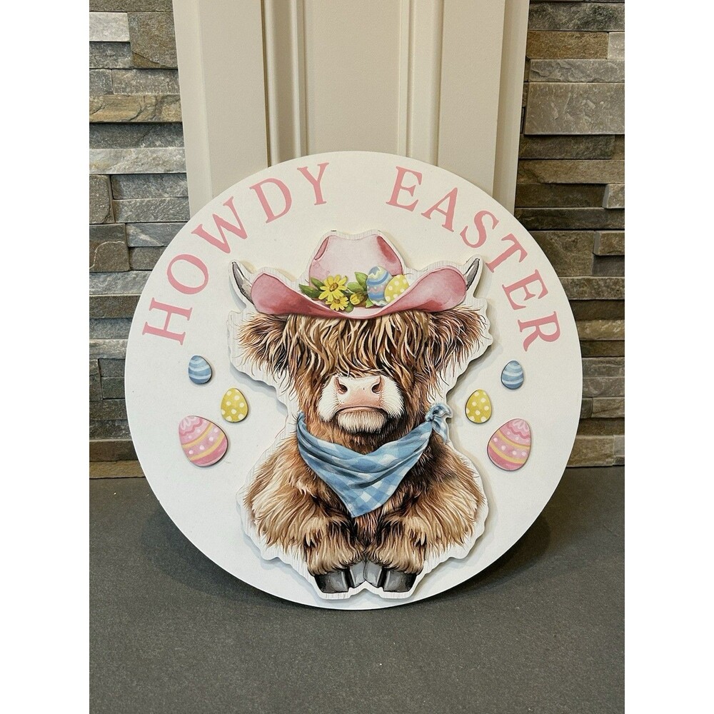 Hobby Lobby Easter Highland Cow Wall Plaque Sign Décor